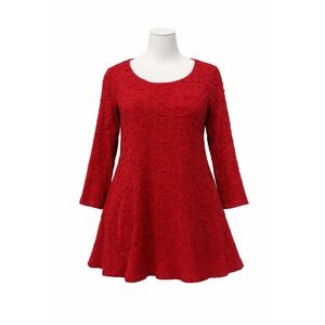Ali Miles Women M Red Textured Quilted Tunic Top Artsy Stretch City Valent Knit